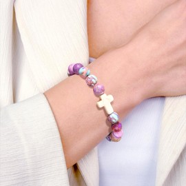 JoycuFF Graduation Gifts for Her Cross Bracelets Gifts for Her 2024 Graduation Gift Natural Stone College Graduation Bracelet for Sister Daughter Girlfriends Bestie Friends Granddaughter