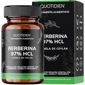 Quotidien | Berberina HCL 97% | 500mg de Berberina Clorhidrato, potenciado con Canela de Ceylán, Fenogreco y Cúrcuma estandarizada al 95% | VCaps Cápsulas de Tecnología Vegana | Berberine (Berberis Aristata) para 2 meses, 60 cápsulas