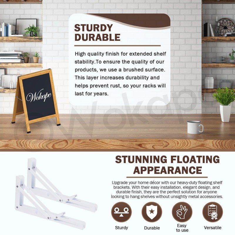Wokape 2Pack 10" Folding Shelf Brackets, Decorative Heavy Duty Stainless