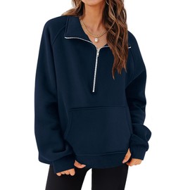 Elesomo Womens Sweatshirts Quarter Half Zip Pullover Fleece Hoodies Fall Long Sleeve Tops, Navy S
