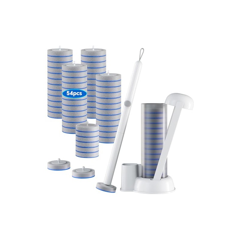 Touch-Free Disposable Toilet Brush Set with 54 Refills