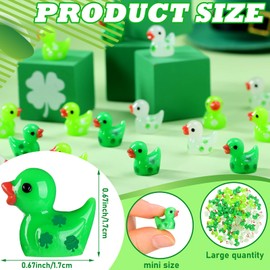 Realspring 100 Pcs St. Patrick's Mini Resin Shamrock Ducks Tiny Shamrock Duck Figurines for St. Patrick's Day Miniature Landscape Garden Accessories Dollhouse Birthday Party Favors