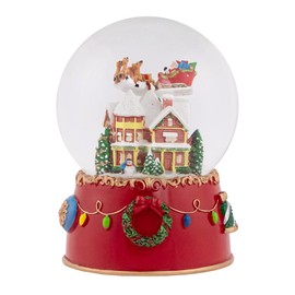 Northlight Santa and Reindeer Christmas Night Musical Snow Globe, 7", Red