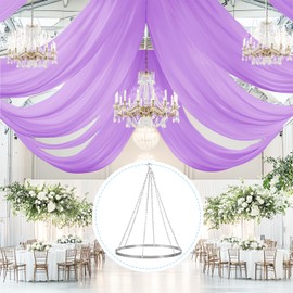 Ceiling Drapes Hanging Kit with Chiffon Wedding Ceiling Drapes Lavender Arch Draping Fabric Sheer Chiffon Wedding Drapery Ceiling Curtains and Metal Ceiling Hoop Hardware Kit for Ceremony Party Decor