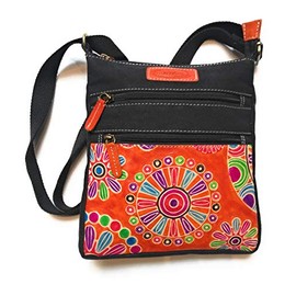 Macha Ethnic Cotton Bag with Colorful Prints and Leather Inserts Cotton and Leather Shoulder Bag for Women Ethnic Indian Colorful, Black (black 01)