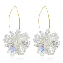 KaFu Flower Earrings for Women Acrylic Long Tiered Large Flower Dangle Drop Earrings Boho Resin Floral Beaded Tassel Statement Earrings Summer Jewelry Gift (Beaded white)