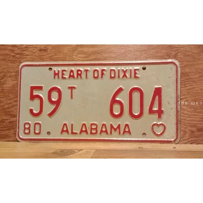1980 ALABAMA License Plate Heart of Dixie antique vintage auto