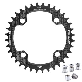 QIAMNI 104 BCD 32T 34T 36T 38T Narrow Wide Single Chain Ring with 4 Pieces Sprocket Screws for Road Mountain Bike BMX MTB Bike (Black, 36T)