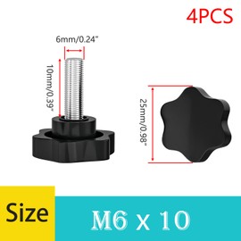 Ctyjia 4 Pcs Star Handle Knob, Clamping Screw Knob, M6 x 10mm Thumb Screw, Plastic Plastic Star Handle Screws, for Machinery and Equipment