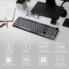 Keychron K17 Max QMK/Launcher Ultra-Slim Wireless/Type-C Wired Mechanical Keyboard with RGB Backlit Hot-Swappable, Low-Profile Gateron Mechanical Red Switch Compatible with Mac Windows Linux