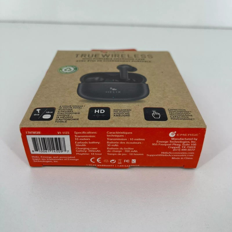 Helix True Wireless Earbuds With Portable Charging Case Black V1-1123