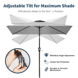 Patio Kingdom 6.5' x 10' Rectangular Patio Umbrella Large Outdoor Market Umbrella w/UV Protection, Push Button Tilt and Crank Lift, Rectangle Table Umbrella for Garden, Deck, Pool, Patio, Light Gray
