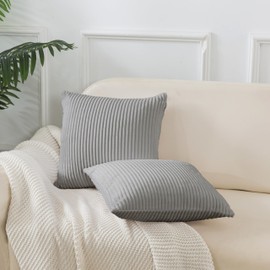 DJDEA Square Throw Pillow Case Cushion Covers, Pack of 2 Corduroy Cushion Covers, for Sofa Couch Bedroom Living Room, Decorative Cushions Pillow Cover Soft and Comfortable (Light Grey, 50x50cm)