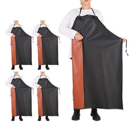 GNJCV Chemical Resistant PVC Apron - Black Plus Size Unisex Waterproof Vinyl Aprons for Dish washing,Dog Grooming,Gardening,Fish Cleaning（Pack of 5