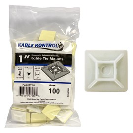 Kable Kontrol Zip Tie Mounts, 1” Sq, Natural White, 100 Pcs, Adhesive Backed Multi-Purpose Mounting Squares Nylon Cable Tie Wrap Anchor Pads for Cable Management