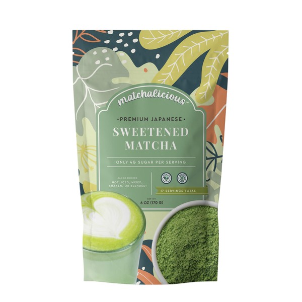 Matchalicious Japanese Matcha Powder, Sweetened Green Tea Powder Vegan, Gluten
