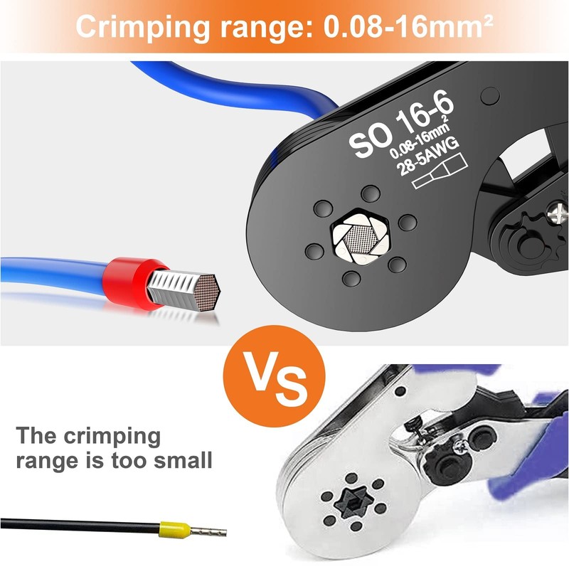 0.08-16mm² Ferrule Crimping Tool, Preciva AWG 28-5 Hexagonal Crimping Tools,