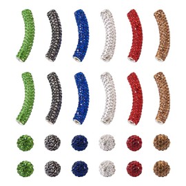 Beadthoven 72pcs/Box Round Curved Tube Rhinestone Clay Beads Mixed Pave Crystal Disco Ball Beads Loose Spacer Charms for DIY Bracelet Earring Jewelry Making Supplies