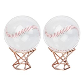 Klmnop 2 Sets Baseball Display Case, Round Clear Ball Holder with Metal Display Stand, Autograph Baseball Stand Holder for Single Baseball(Clear)