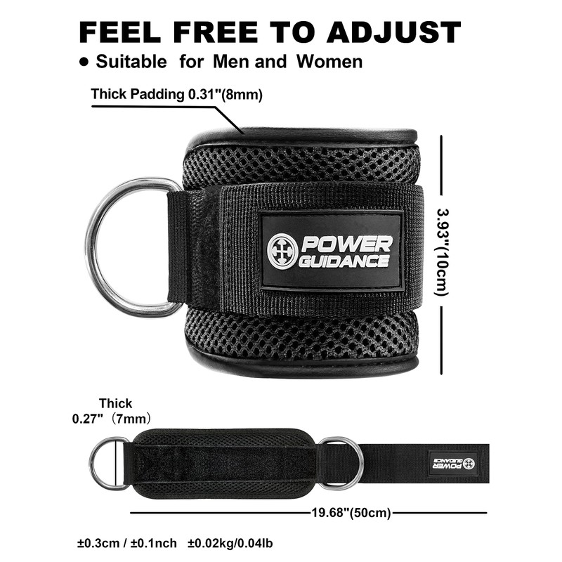 POWER GUIDANCE Ankle Strap for Cable Machine, Adjustable Ankle Straps