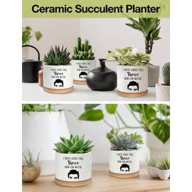 PWHINGN I Have Asked You Thrice Now for Water - 3.5 inch Ceramic Succulent Cactus Planter Pots, Funny Aloe Vera Plants Pots Garden Gifts, for Women Teacher Mom Grandma Plant Lovers (Not Plants)