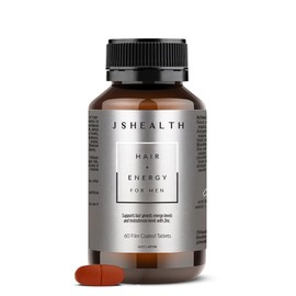 JSHealth Hair + Energy for Men, Hair Growth Support Supplement with Zinc and Iodine, 60 Film Coated Tablets