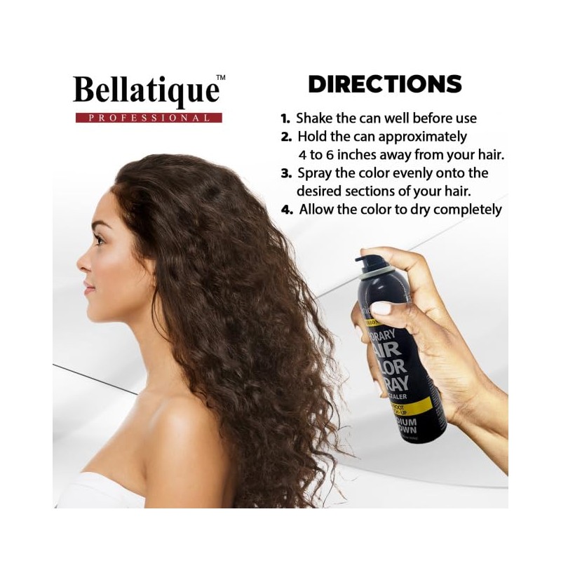 Bellatique Temporary Hair Color Spray Concealer - Dark Brown. For