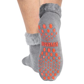 NOVAYARD 3 Pairs Non Slip Thermal Socks Hospital Slipper Crew Grip Cozy Wool socks Men Women (Grey,L)