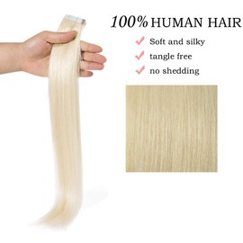 22" Tape in Hair Extensions Human Hair [2.5g*20pcs] #60 Platinum Blonde (50g)
