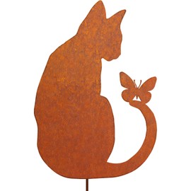 JYUECIAN Cat Garden Decoration Rust Garden Stake Metal Rust Stake Patina Rusty Flower Bed Stake Rust Decoration for Garden Patio Balcony