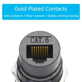 Riertostng RJ45 Cat 6 Panel Mount Connector Adapter, RJ45 Female to Female Through Module Threaded Fixing Mount Socket with Dustcap, Gigabit Network Ethernet Extension Coupler Adapter - 2Pcs