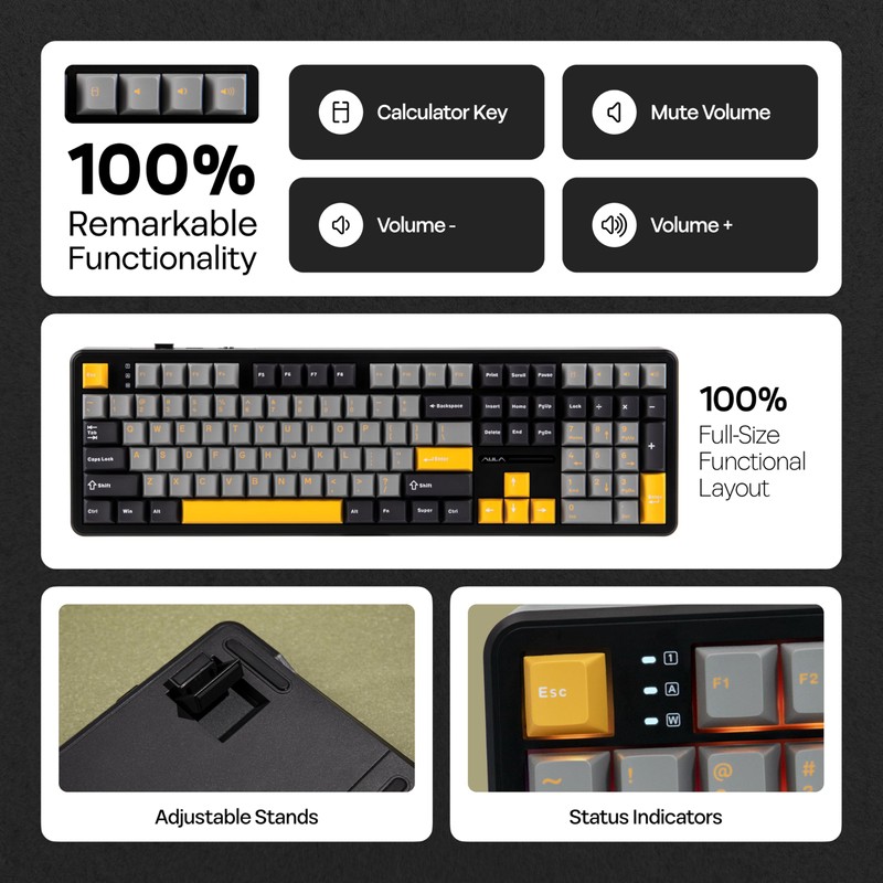 MechLands Aula F108 100% Wireless Gaming Keyboard, Full Size Custom