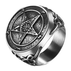 Oidea Pentagram Satanic Baphomet Goat Rings: Vintage Sulfur Leviathan Cross Signet Rings for Men Retro Biker Rings Punk Gothic Ring Satanic Jewelry Gift Size 11