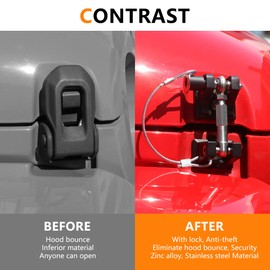 RERPRO JL Hood Latches Lock for 2018-2024 2025 Jeep Wrangler JL 4XE Gladiator JT Aluminum Locking Hood Latch Safety Catch Kit Replacement, Eliminate Hood Flutter, 1 Pair Black with 2 Keys