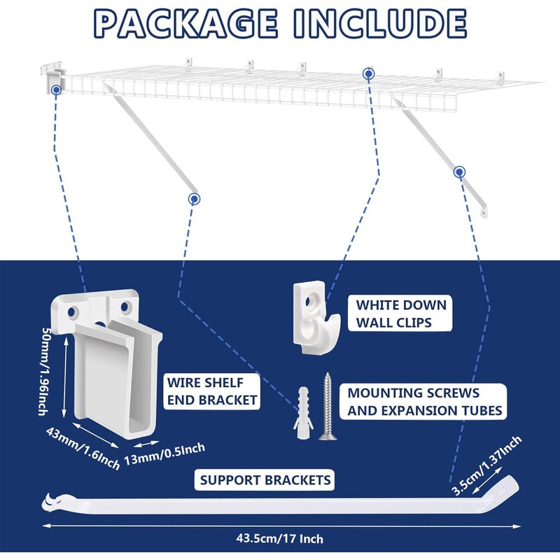 12 Inch Wire Shelf Brackets Set, Includes 3Wire Rack Support