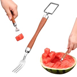Watermelon Cutter Slicer, 2 In 1 Stainless Steel Fruit Cutter Portable Dual Head Watermelon Fork Cutter Tool for Camping Kitchen Summer Family Party