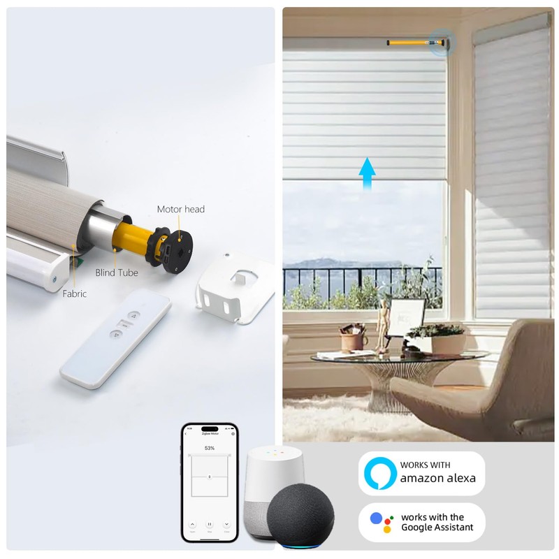 Sortfle 1.5" Zigbee Blinds Motor Rechargeable, Automatic Blinds Opener-No Wiring,