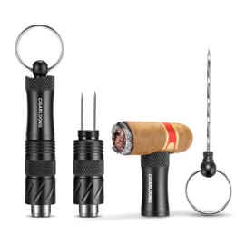 Cigarmoon 4-in-1 Cigar Punch Cutter Tool with Cigar Opener(9mm), Cigar Draw Enhancer Cutter, Twin Nubber and Cigar Holder Functional Stainless Steel Puncher All in 1 (Black)