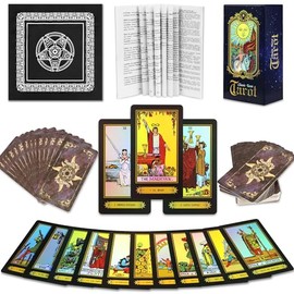 Juguetes De Adivinación,Cartas De Tarot,Tarot Deck,Baraja 78 Cartas De Tarot Con Guía,Cartas De Pvc Impermeable,Diseño De Lujo Con Lámina Dorada Clásica Con Exquisita Caja Para Principiantes