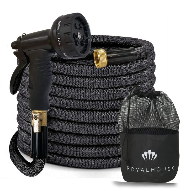 ROYALHOUSE (50 FT) Black Expandable Garden HoseWater Hose with 8-Function