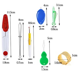 SHSHbuy Needle Threader Set, 25 Pieces Threading Aid Kit, Plastic Sewing Needles Threader, Seam Ripper, Thimble, Scissor Tweezers, Beads, Threader Tool for DIY Sewing Crafts