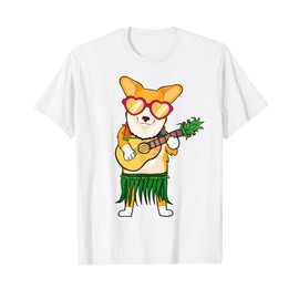 Corgi Hawaiian Costume Playing Ukulele Summer Shirt Gifts Men Women Kids T-Shirt