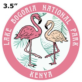 Blue Heron Two Flamingos Lake Bogoria, Kenya Car Truck Window Bumper Sticker Decal Souvenir - Pink