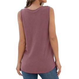 IWOLLENCE Womens Waffle Knit Tunic Casual Blouse Sleeveless Cute Twist Knot Tank Tops Rust Red, L
