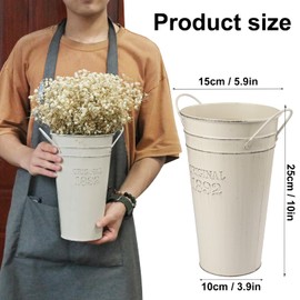 4 PCS 10 Inch Rustic Galvanized Flower Vases, Farmhouse French Buckets for Beautiful Floral Arrangements, Home Decor or Weddings and Events by GENHAKON