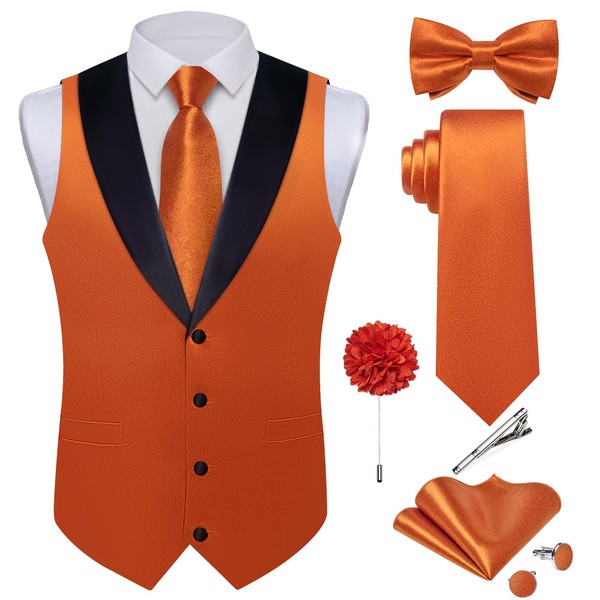 DiBanGu Mens Shiny Satin Vest Tie Set 8PCS Solid Waistcoat
