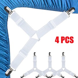 RETZLA 4PCS Bed Sheet Straps - Adjustable Bed Sheet Holder Straps to Keep Sheets in Place, Enhanced Thickened Bands Bed Sheet Suspenders, Fitted Bed Sheet Fasteners for Bedding (White)