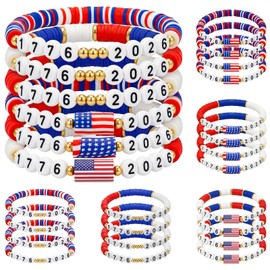 Highergo 24 Pcs 250th Anniversary Bracelet Bulk USA 4th of July Wristband American Patriotic Independence Flag Day Party Favor Gift (Fresh)