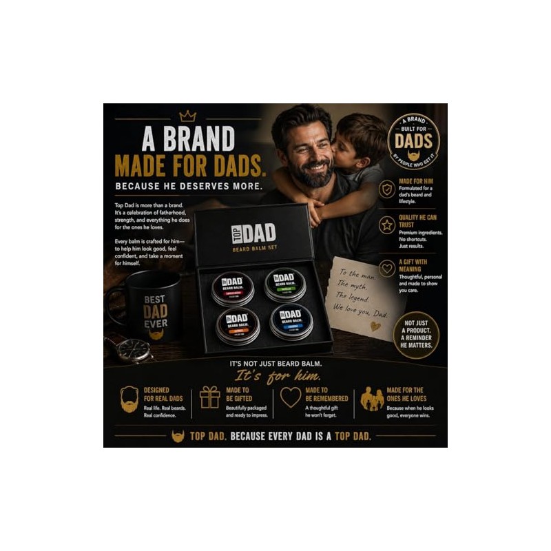 Top Dad Beard Balm Variety Pack – Natural 4-in-1 Conditioning