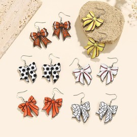 Bowknot Shaped Game Day Earrings Creative Football Volleyball Baseball Basketball Soccer Softball Dangle Drop Earrings for Women Game Day Outfits Sport Jewelry Sport Lover Gifts-Baseball